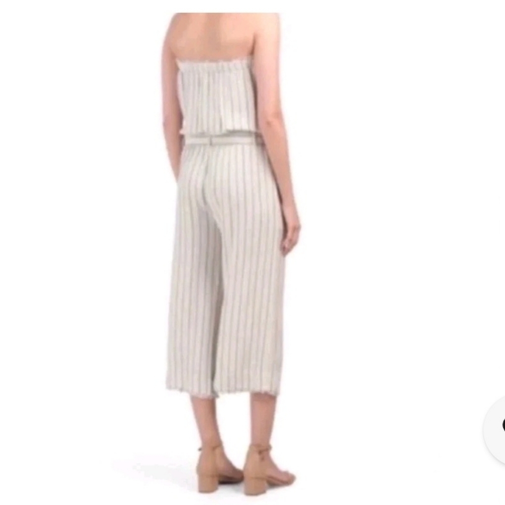 Cloth & Stone Anthropolgie Linen Blend Striped Jumpsuit in Cream and Blue Sz S - Picture 2 of 6